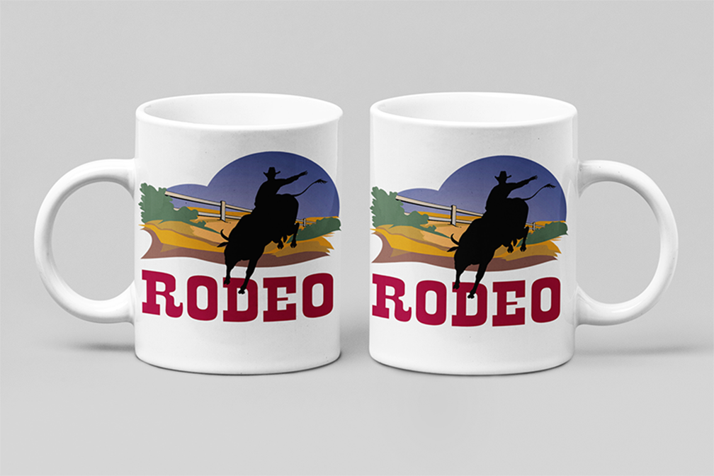 Une tasse cadeau de la Collection Rodéo: Cheval et cavalier en pleine action.