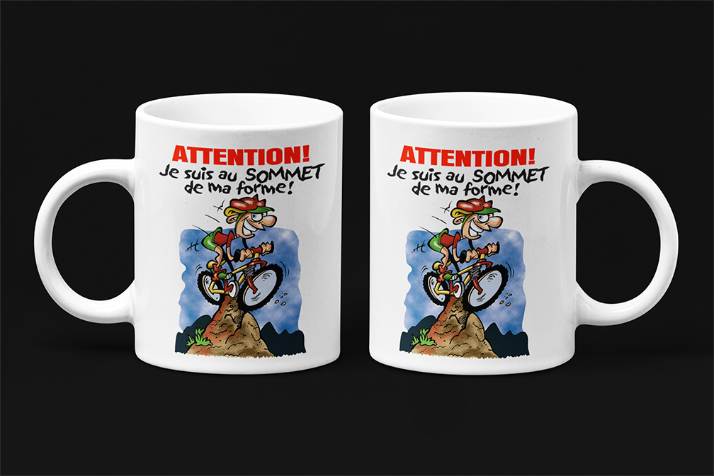 Une tasse cadeau de la Collection Loisirs et Sports: Attention. Je suis au sommet de ma forme.