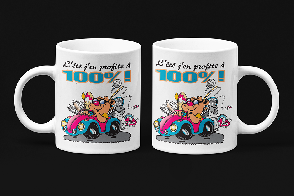 Une tasse comique de la Collection Vacances: L'été j'en profite à 100%