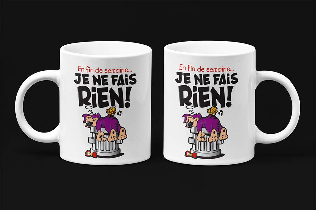 Une tasse pleine d'humour de la Collection Vacances: En fin de semaine je ne fais rien.