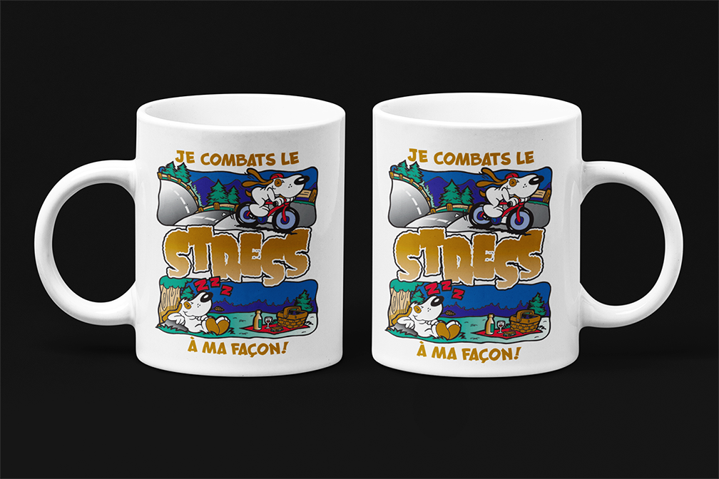 Une tasse originale de notre Collection Loisirs et Sports: Je combats le stress à ma façon.