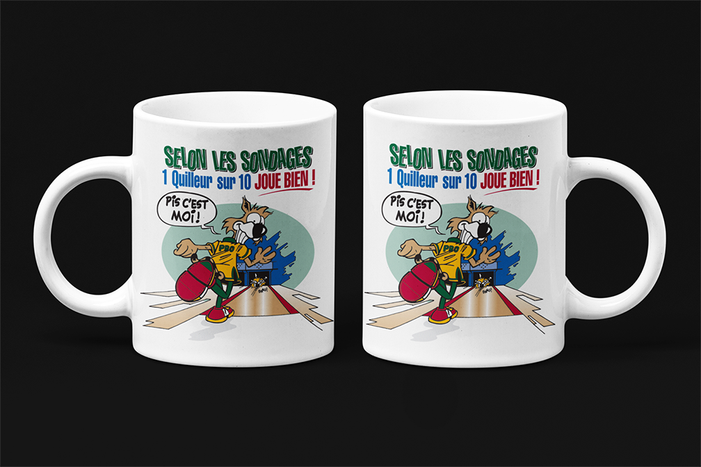Une tasse cadeau original de notre collection Loisirs et Sports: Selon les sondages. Quille.