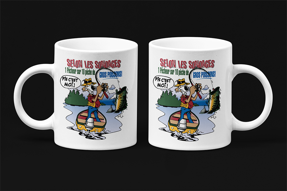 Une tasse humoristique de notre Collection Loisirs et Sports: Selon les sondages. Pêche