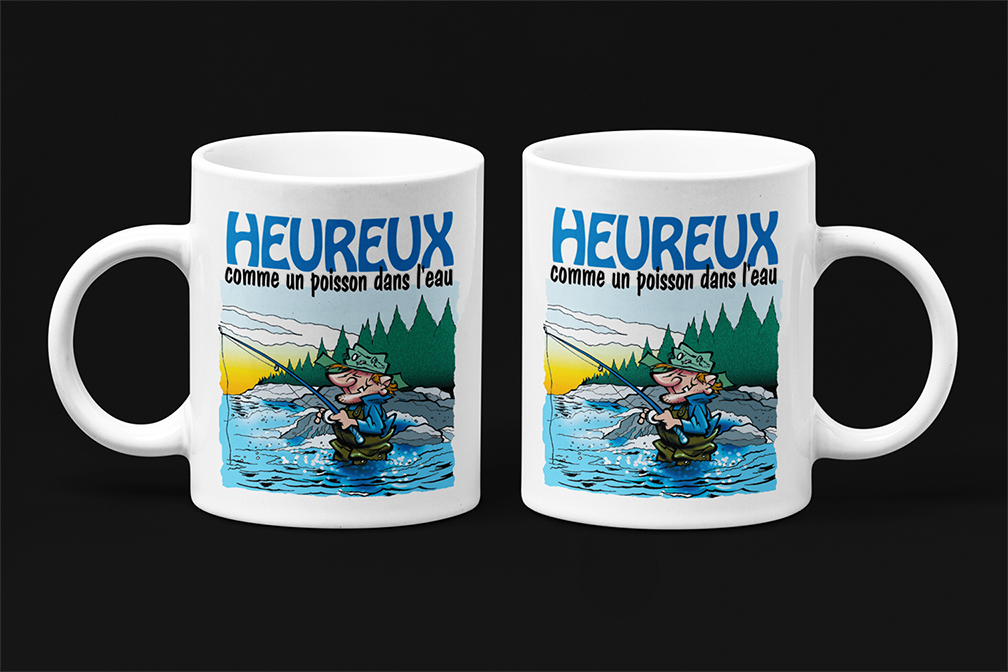 une tasse originale de notre Collection Loisirs et Sports: Heureux comme un poisson dans l'eau. Pêche.
