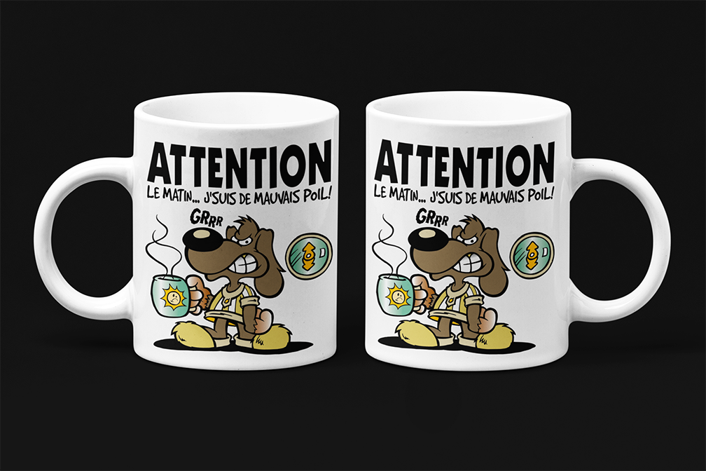 Une tasse à café de notre Collection Caractère: Attention le matin, j'suis de mauvais poil!