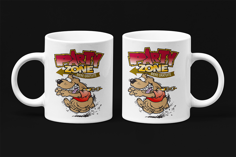 Une tasse humoristique en français de notre Collection Caractère: Party Zone!