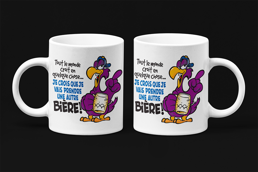 Une tasse humoristique de notre Collection Caractère: Je crois que je vais prendre une autre bière.