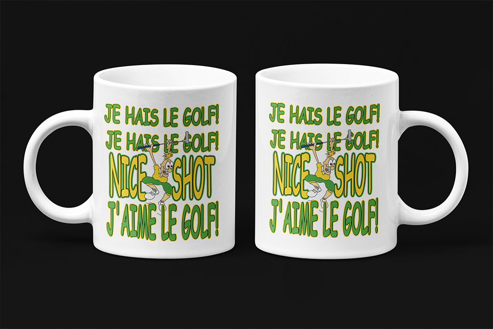 Une tasse cadeau humoristique de notre Collection Loisirs et Sports: J'aime le golf