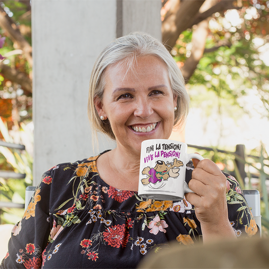 Une tasse cadeau de notre Collection Retraite: Fini la tension,Vive la pension