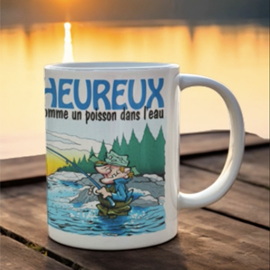 une tasse originale de notre Collection Loisirs et Sports: Heureux comme un poisson dans l'eau. Pêche.
