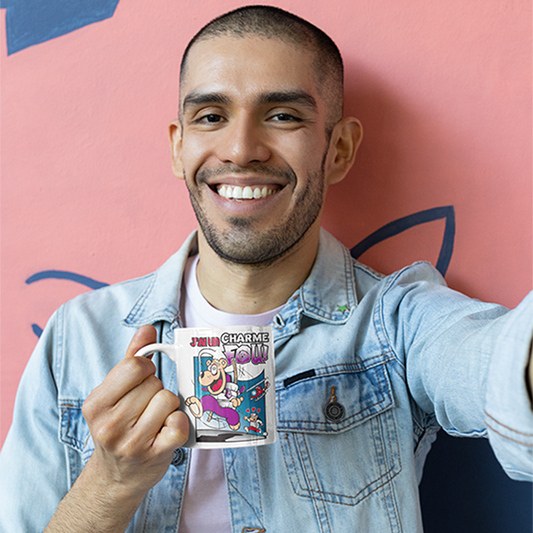 Une tasse comique en français de notre Collection Caractère: J'ai un charme fou.