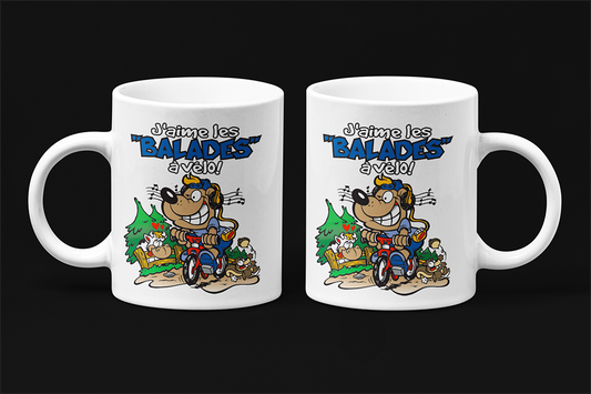 Une tasse comique de notre Collection Loisirs et Sports: J'aime les balades à vélo.