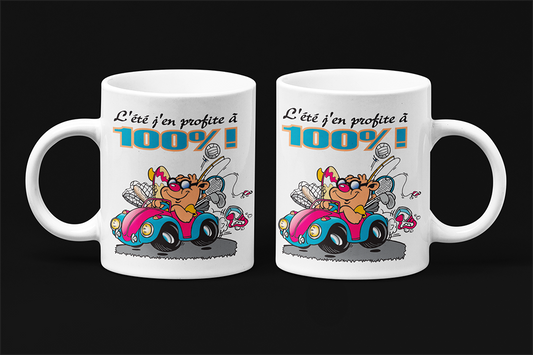 Une tasse comique de la Collection Vacances: L'été j'en profite à 100%