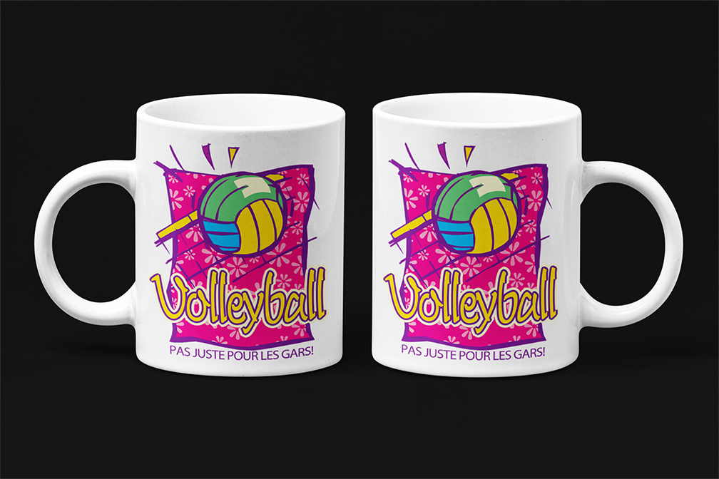 Une tasse cadeau en français de notre Collection Loisirs et Sports: Volleyball pas juste pour les gars