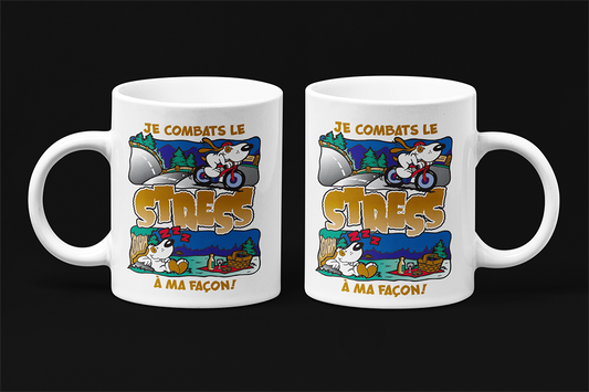 Une tasse originale de notre Collection Loisirs et Sports: Je combats le stress à ma façon.