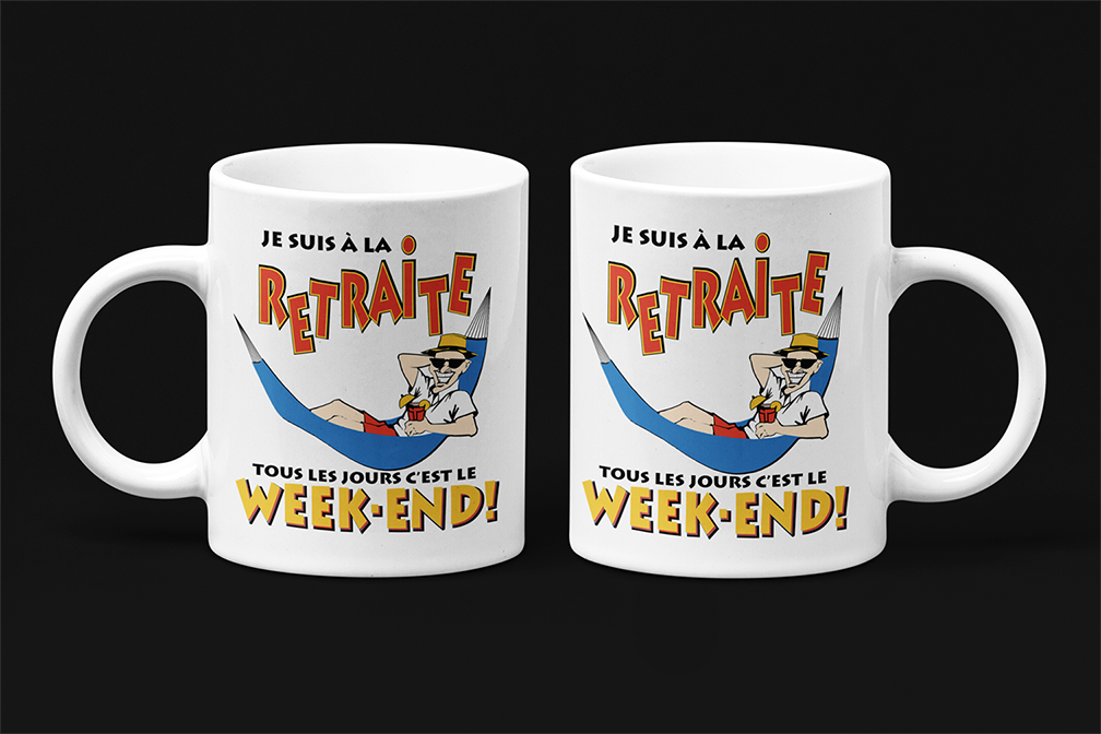 Une tasse cadeau originale de notre Collection Retraite: La retraite et le week-end.