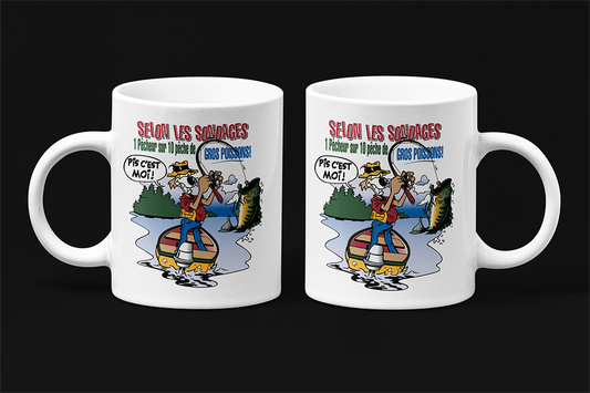 Une tasse humoristique de notre Collection Loisirs et Sports: Selon les sondages. Pêche