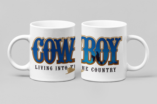 Une tasse cadeau de la Collection Rodéo: Style Cowboy. Modèle panoramique.