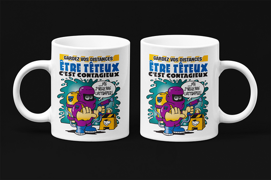 Une tasse humoristique de notre Collection Travail: Être têteux c'est contagieux