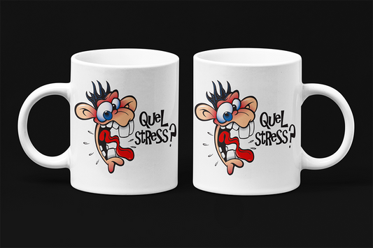 Une tasse pleine d'humour en français de notre Collection Caractère: Quel stress?